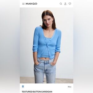 Mango Light Blue Cardigan Sweater Set, w/ Scoop neck tank, Size Small
